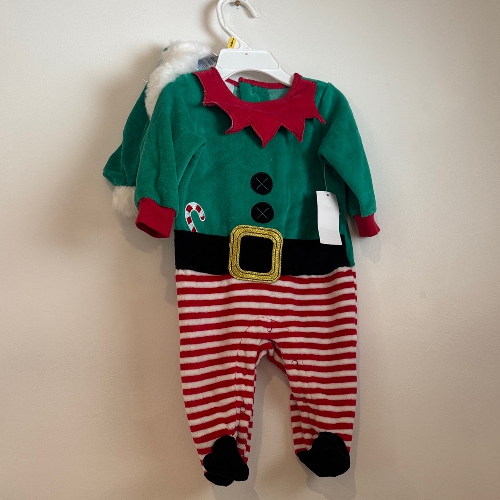 Little Wonders Green and Red Elf Footie One-Piece